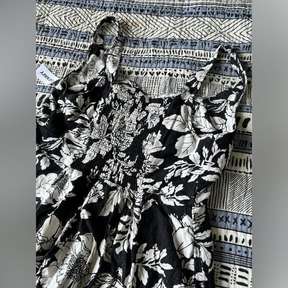NWT Old Navy Floral Black & White Midi Euro Summer Dress Linen Fit & Flare Small - Picture 11 of 13